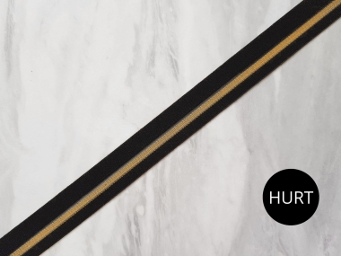 Guma łamana czarna ze złotym paskiem - HURT 25m - szerokość 2cm