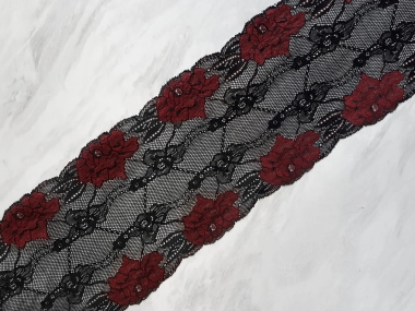 Koronka w ciemnoczerwone kwiaty - szerokość 14,2 cm